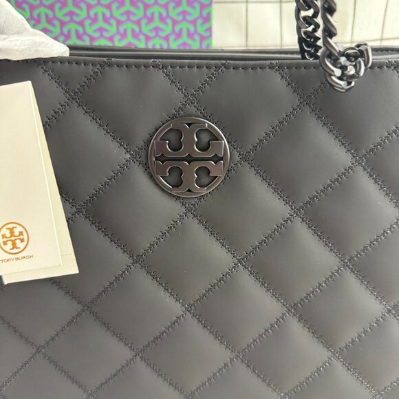 NWT Tory Burch Black Matte Quilted Tote Bag Authentic - Picture 4 of 12